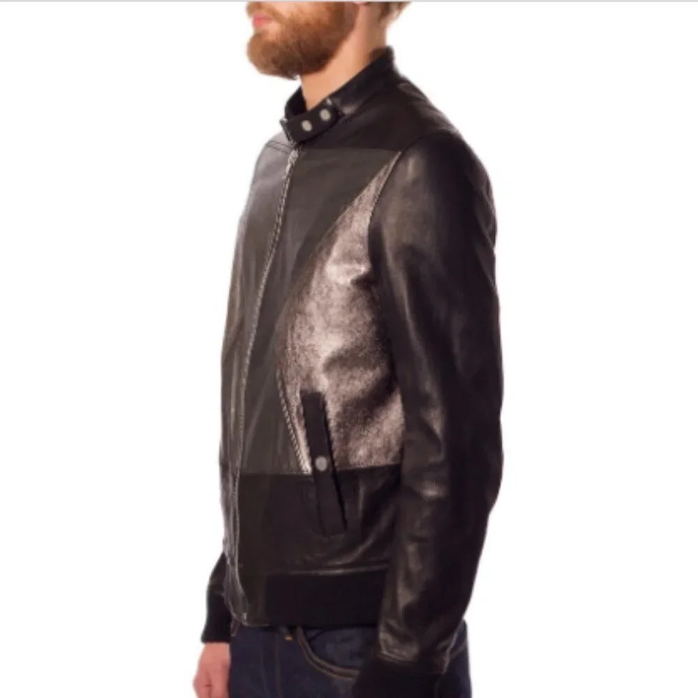 Diesel  Black Gold Men's Litriang 100% Lamb Leather Jacket Metallic Sz 46/Medium - Picture 3 of 8